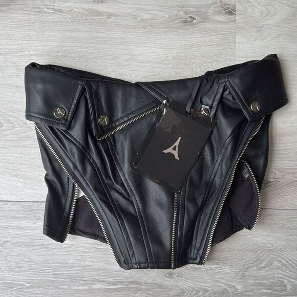 Manière De Voir Vegan Leather Biker Corset Black Size 2 Nwt - Picture 7 of 10